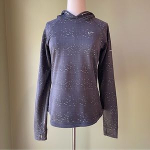 Nike Women’s Dri-Fit Grey Print Reflective Athletic Running Hoodie Top -SZ Small